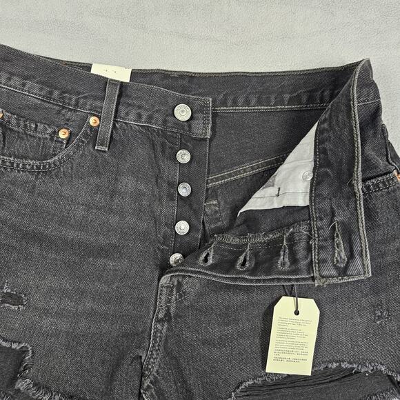 Levi's 501 Shorts Womens Size 29 Denim Black Raw Hem Cutoffs Coquette High Rise - Picture 2 of 11